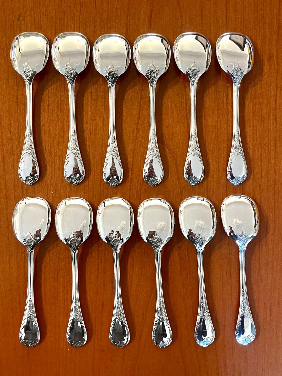 Christofle Marly 12 Spoons, Ice Cream Scoop, Sorbet, New Condition -photo-3