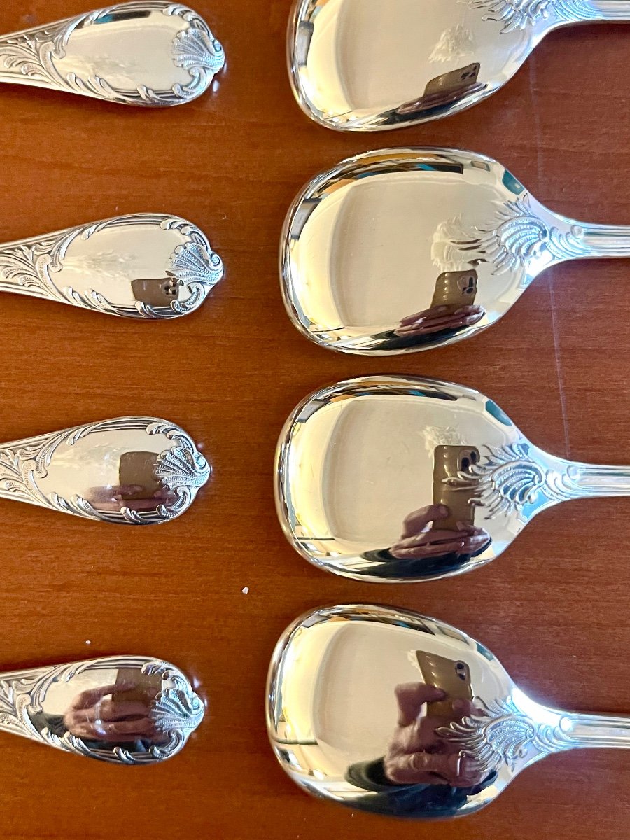 Christofle Marly 12 Spoons, Ice Cream Scoop, Sorbet, New Condition -photo-7