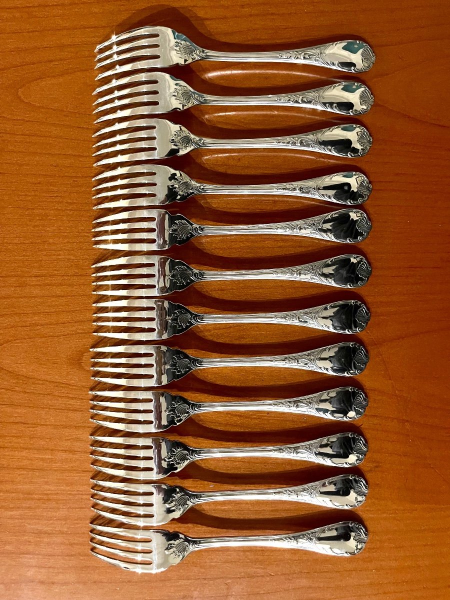 Christofle Marly 12 Fish Cutlery: 12 Knives, 12 Forks Near New Condition -photo-1