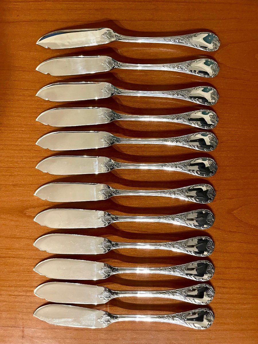 Christofle Marly 12 Fish Cutlery: 12 Knives, 12 Forks Near New Condition -photo-2