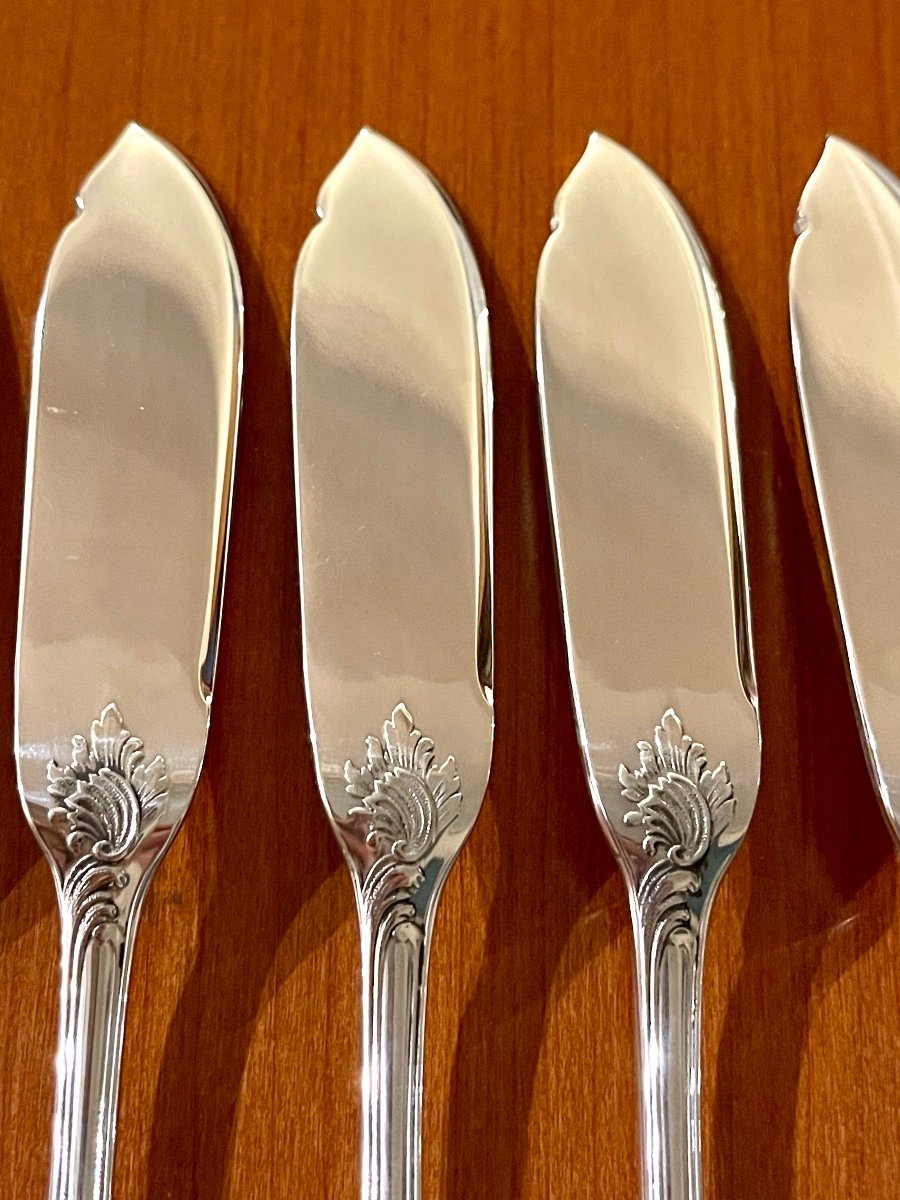 Christofle Marly 12 Fish Cutlery: 12 Knives, 12 Forks Near New Condition -photo-6