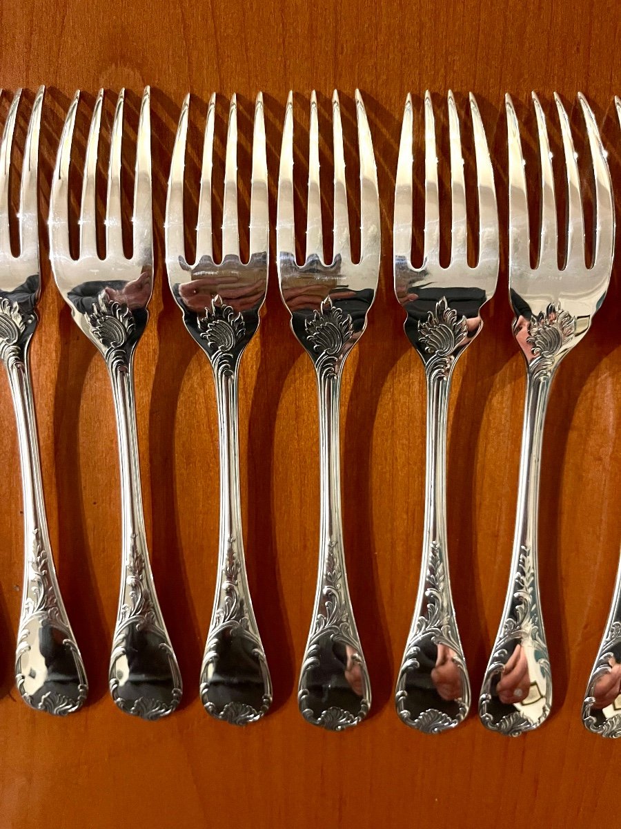 Christofle Marly 12 Fish Cutlery: 12 Knives, 12 Forks Near New Condition -photo-7