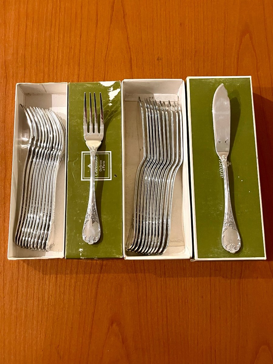 Christofle Marly 12 Fish Cutlery: 12 Knives, 12 Forks Near New Condition 