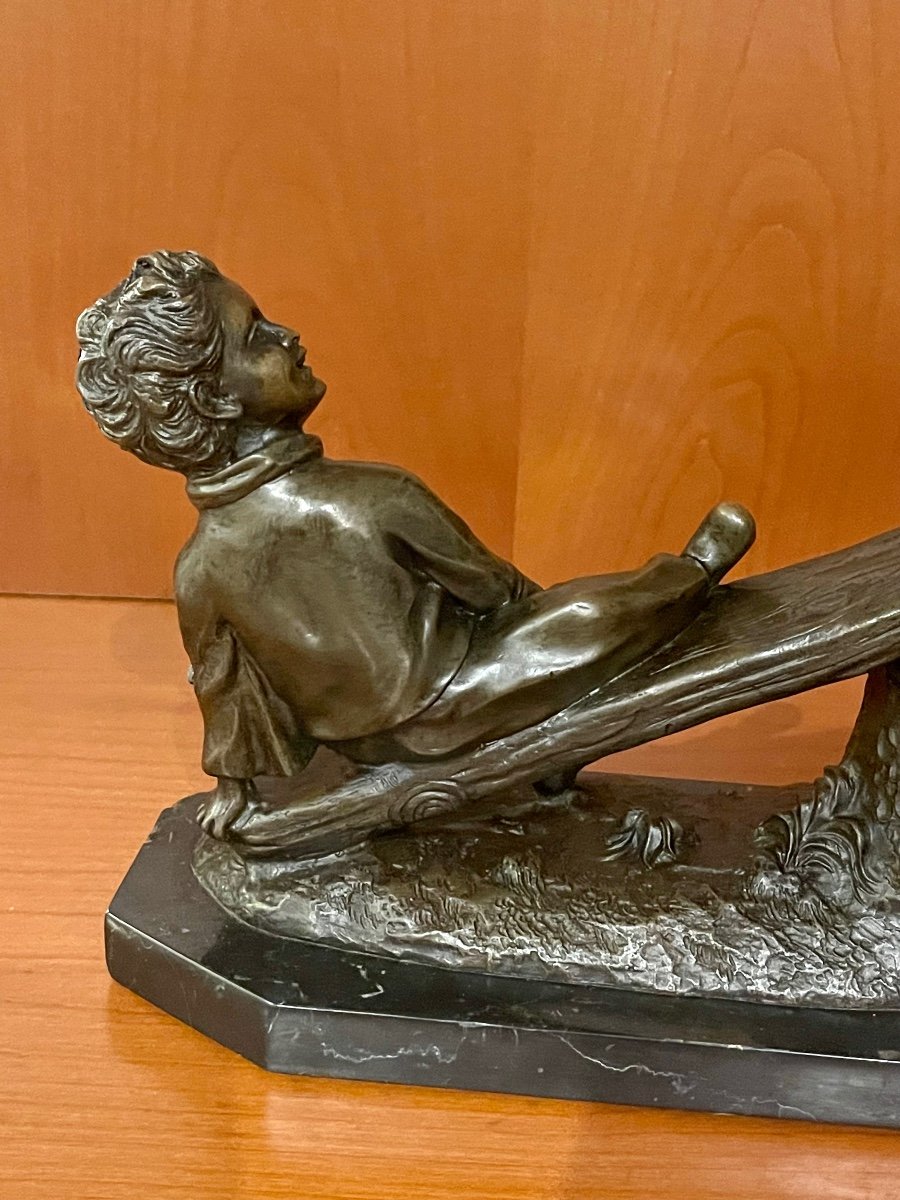 Bronze Joseph d'Aste,(1881-1945) Les Enfants à La Balançoire -photo-6