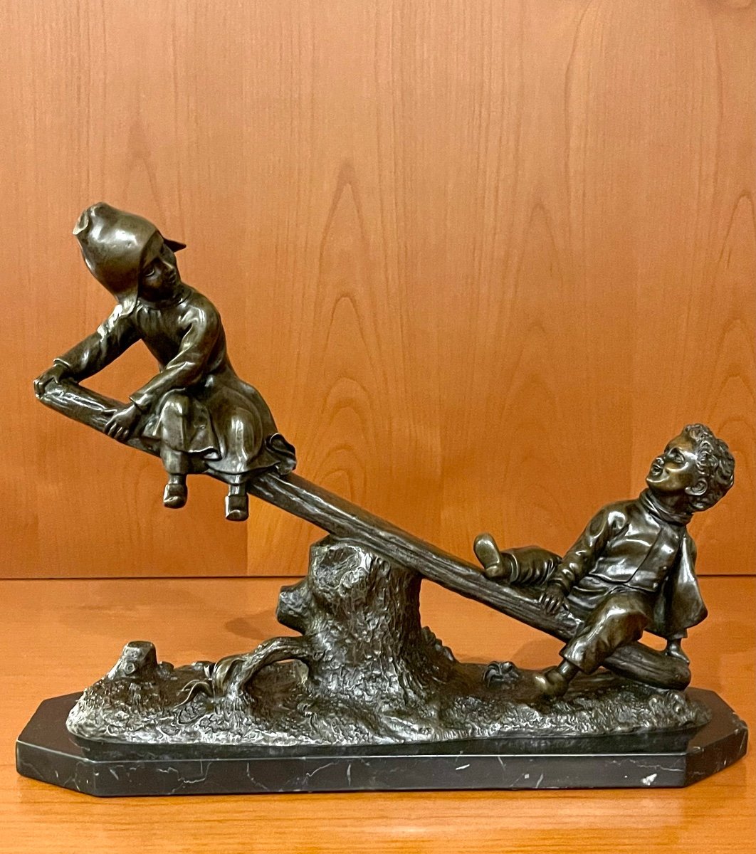 Bronze Joseph d'Aste,(1881-1945) Les Enfants à La Balançoire 