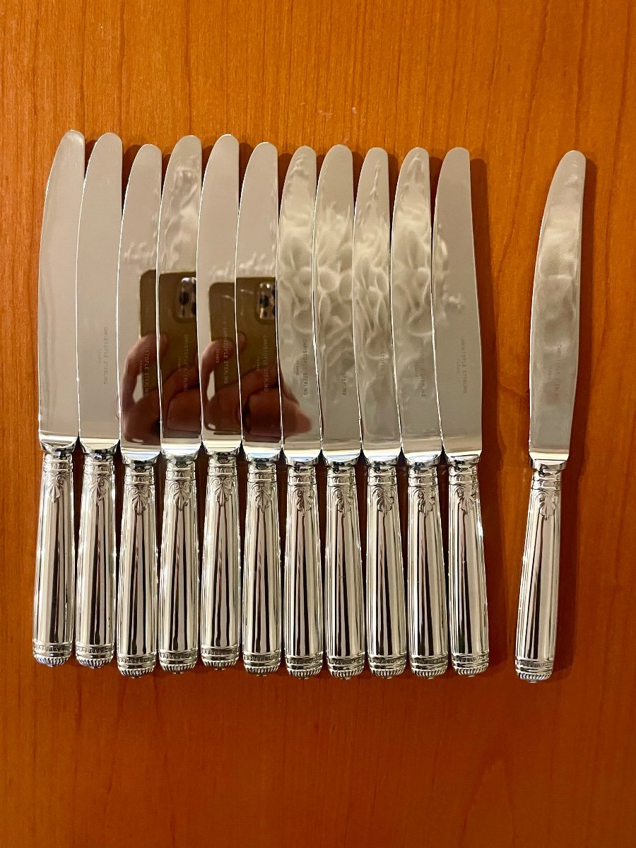 Christofle Malmaison  Sterling Silver 925, 12 Table Knives Excellent Condition -photo-2