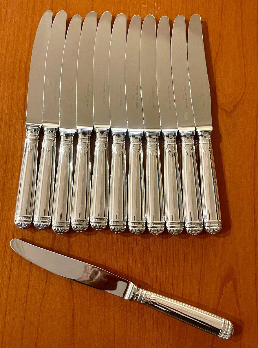 Christofle Malmaison  Sterling Silver 925, 12 Table Knives Excellent Condition 