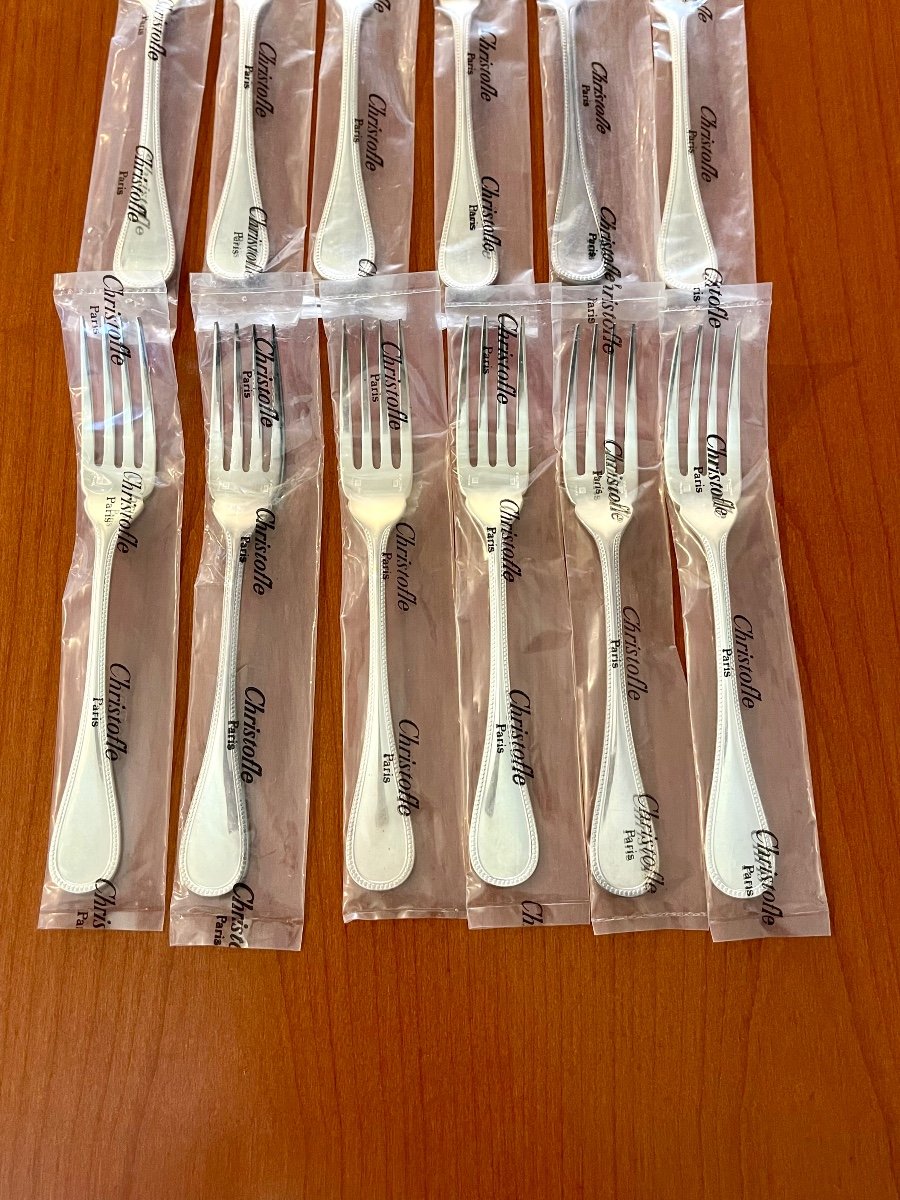 Christofle Perles, New Fish Cutlery In Blister Pack -photo-2