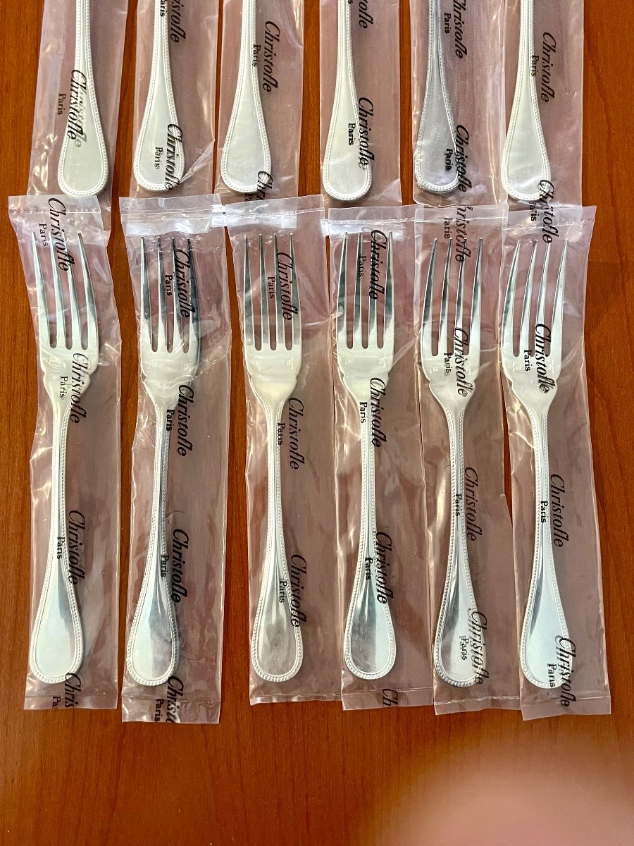 Christofle Perles, New Fish Cutlery In Blister Pack -photo-2