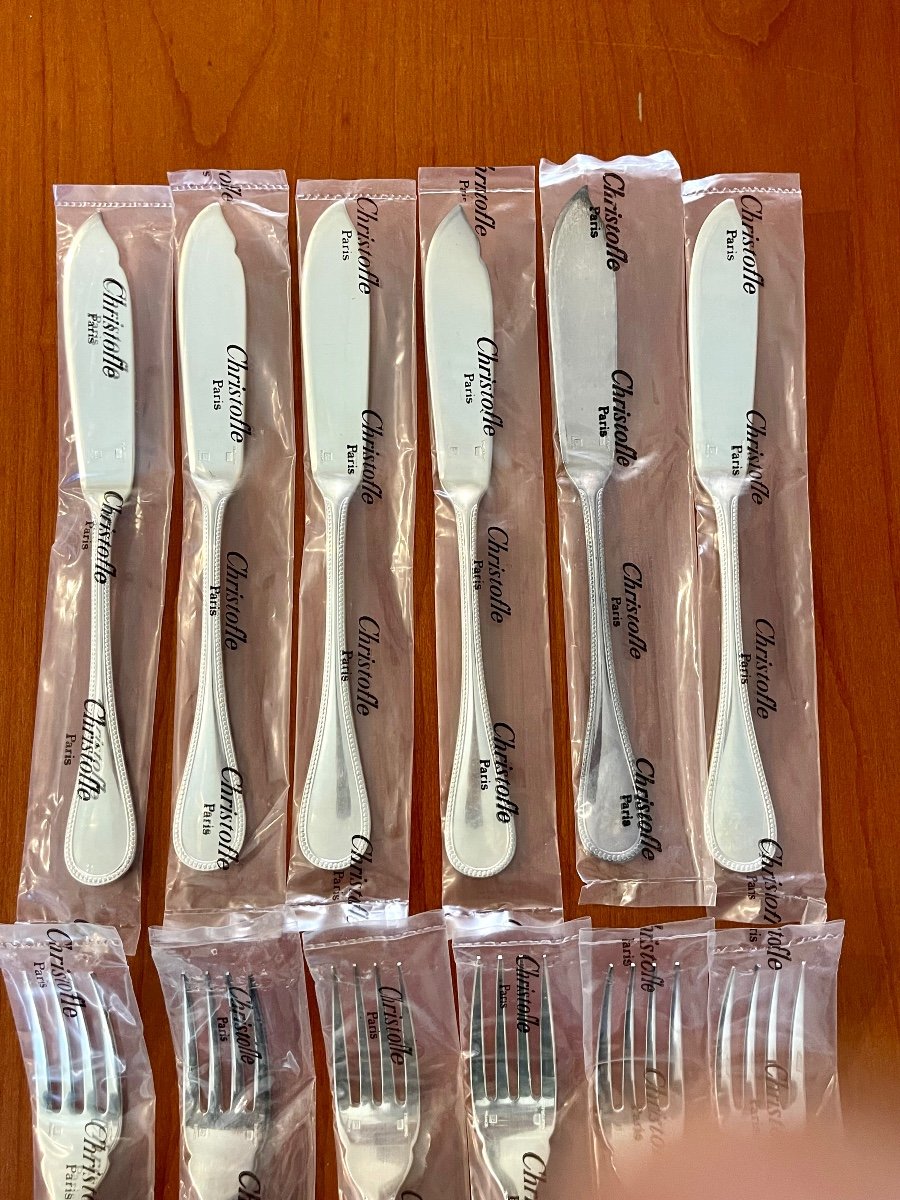 Christofle Perles, New Fish Cutlery In Blister Pack -photo-3