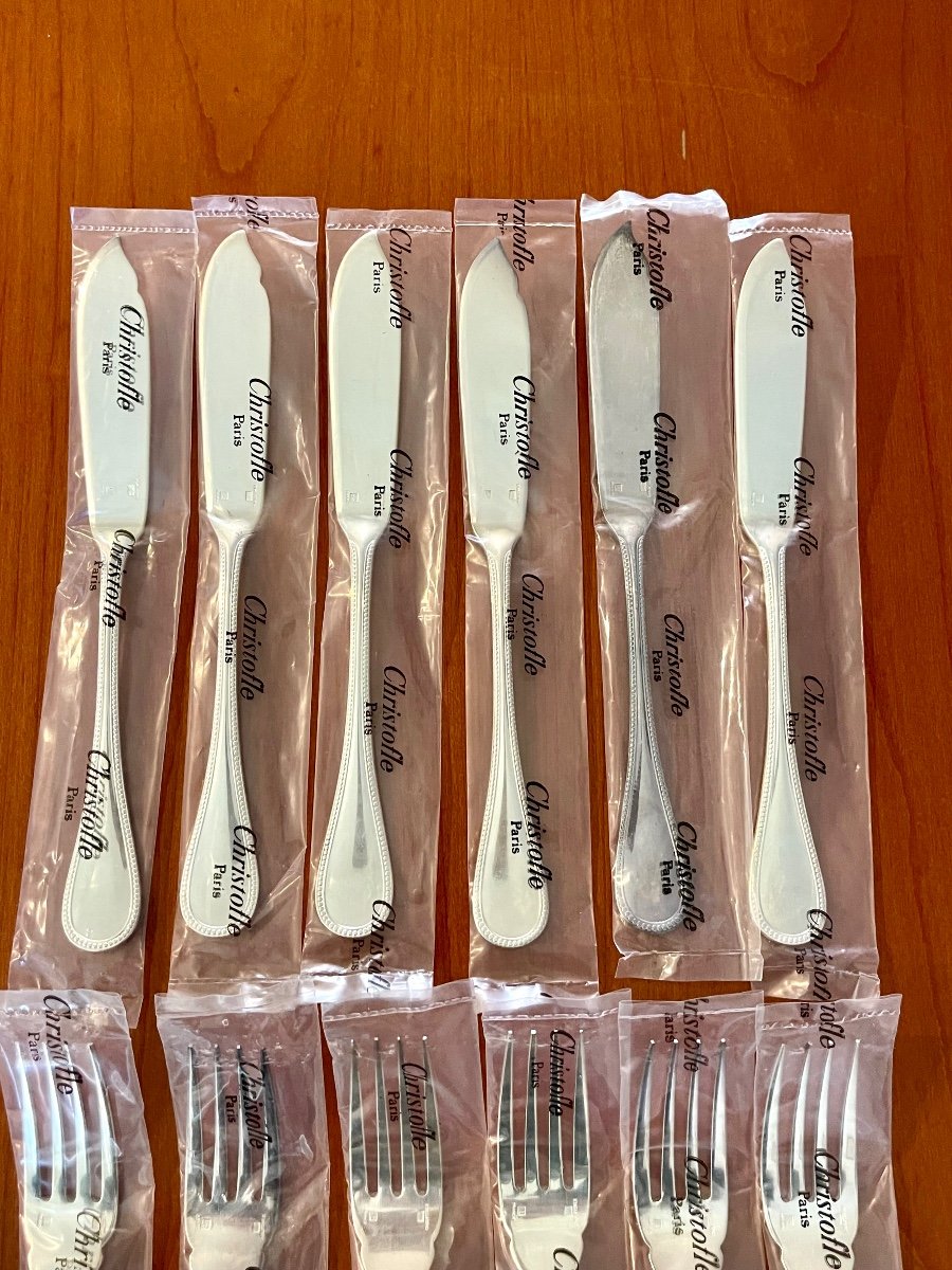 Christofle Perles, New Fish Cutlery In Blister Pack -photo-6