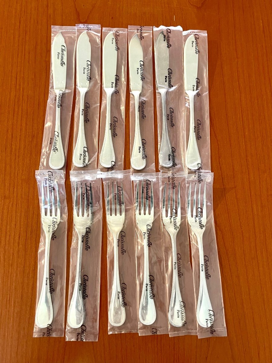 Christofle Perles, New Fish Cutlery In Blister Pack 