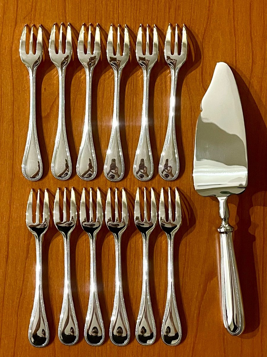 Christofle Perles, Dessert, Cake, Serving Forks And Server -photo-4