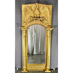 Grand Miroir Ancien Haut 212 X101 Cm époque Empire ,bois Doré à La Feuille D’or,très Bon état 
