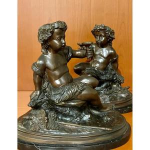 2 Bronzes Auguste Moreau Bacchus Long 36,5 cm Haut 32,5 Cm 