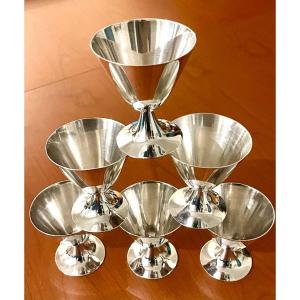 Christofle & Jean charles Moreux,6 Verres ,coupes En Métal Argenté 1940 