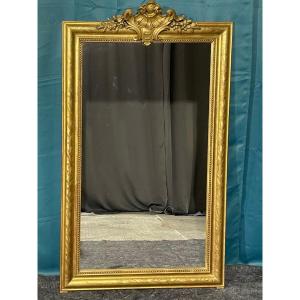 Miroir Ancien 140x82,5 cm D’époque XIXè Louis Philippe ,décor Floral ,très Bon état 