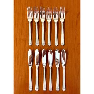 Christofle Aria Fish Cutlery:  6 Knives, 6 Forks, Good Condition 