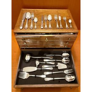 Christofle Perles, 141-piece Cutlery Set Excellent Condition With Oak Silverware 