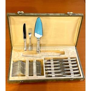 Christofle Marly Cutlery For Entremet, Cheese: 12 Knives, 12 Forks, 1 Pie Server 