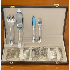 Christofle Perles Fish Cutlery, Serving Cutlery, Cutlery Set Very Good Condition 