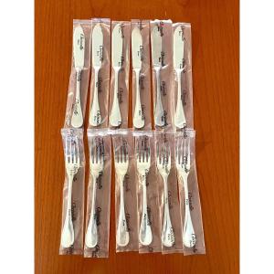 Christofle Perles, New Fish Cutlery In Blister Pack 