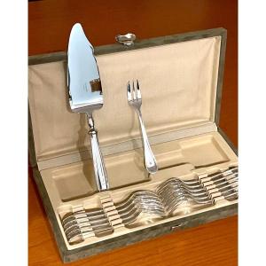 Christofle Perles, Dessert, Cake, Serving Forks And Server 