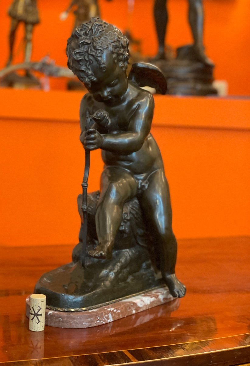 Sculpture En Bronze « cupidon Tenant Son Arc »-photo-2