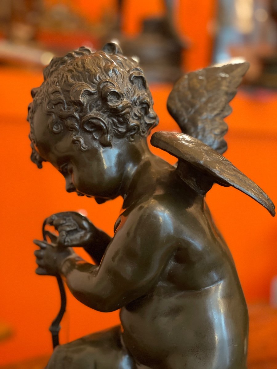 Sculpture En Bronze « cupidon Tenant Son Arc »-photo-1