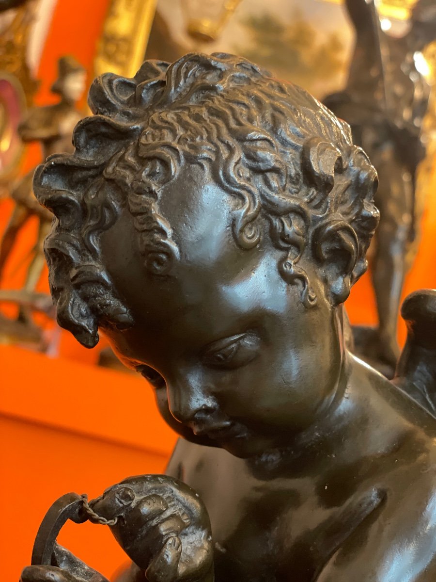 Bronze Sculpture "cupid Holding His Bow"-photo-2