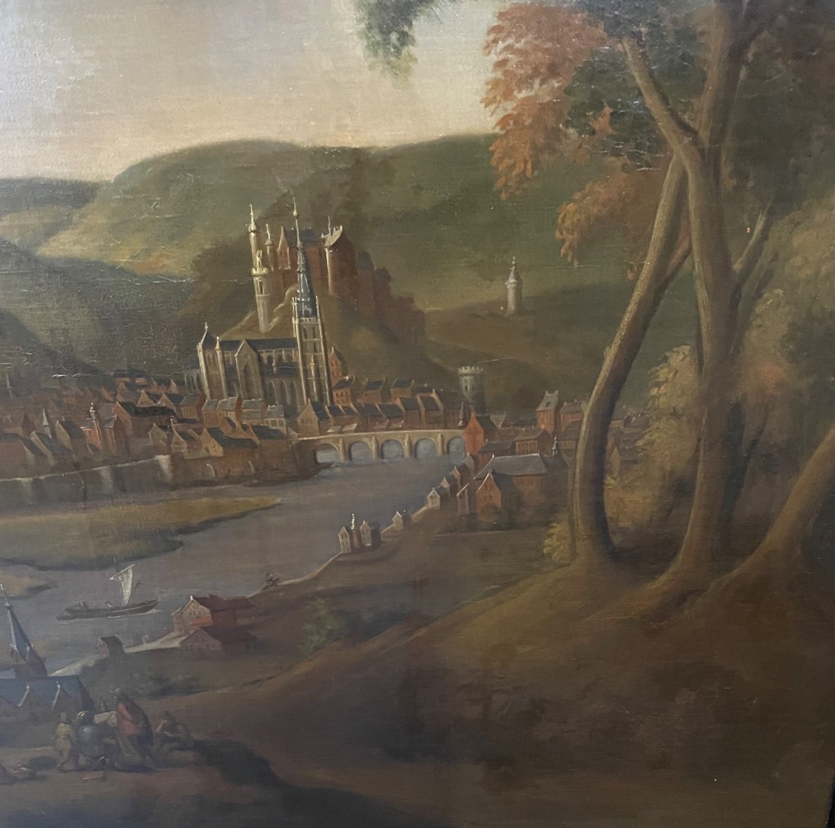 Fortified City Oil On Canvas XIX Century-photo-2