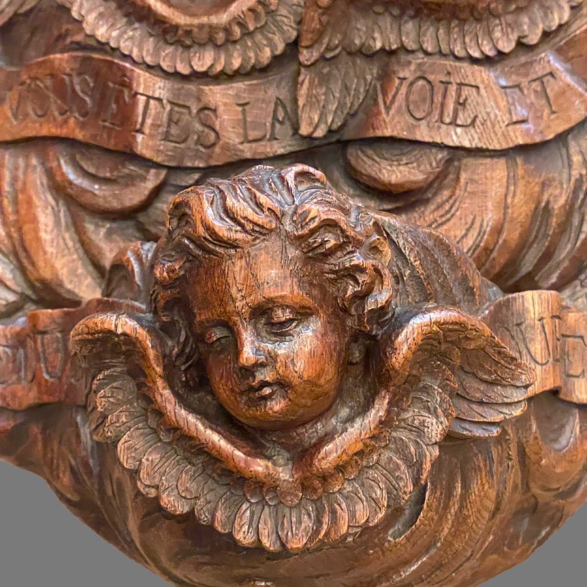 Important Stoup In Carved Wood XIX Century-photo-1