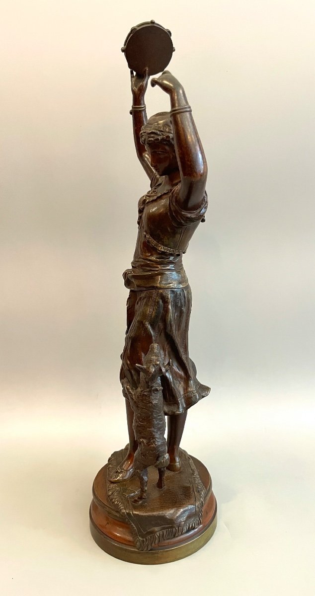 Bronze Sculpture "dance Of The Gypsy With The Tambourine" XIX Century-photo-2