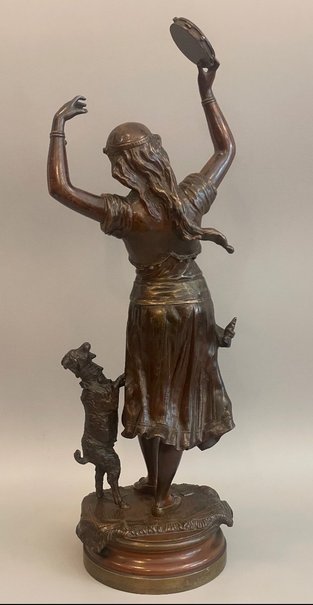 Bronze Sculpture "dance Of The Gypsy With The Tambourine" XIX Century-photo-3