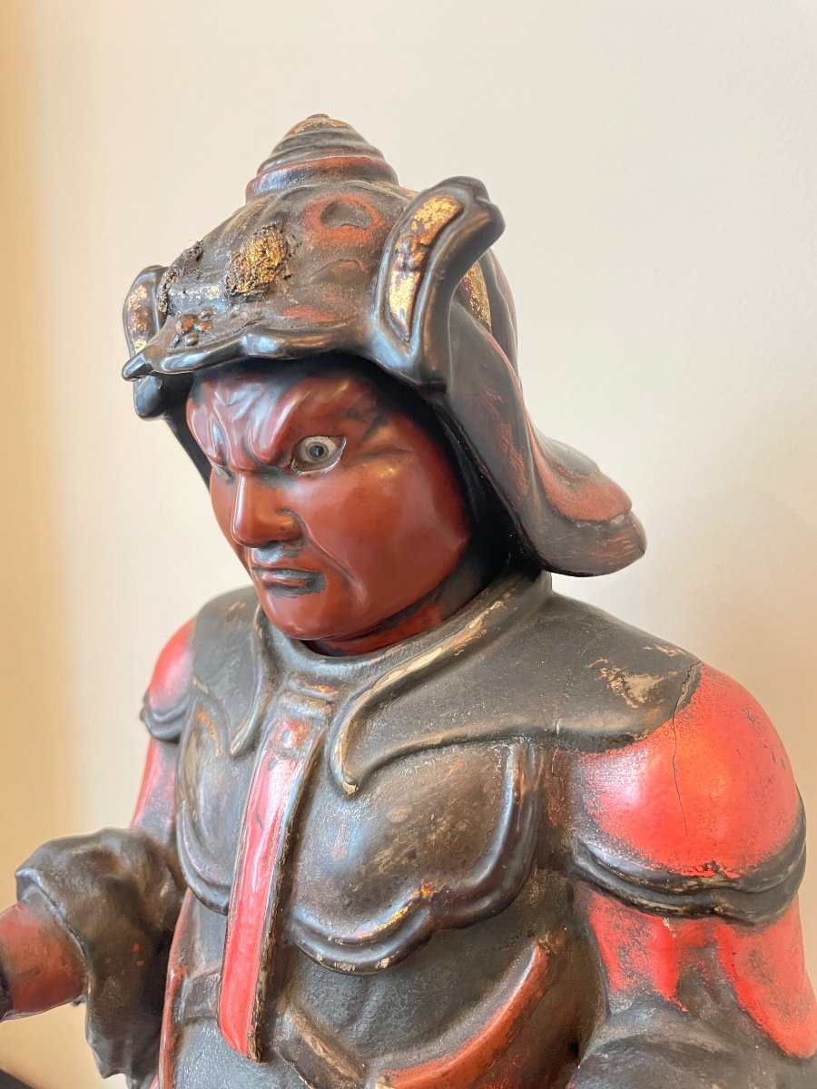 Temple Guardian In Lacquered Wood Circa 1820-photo-2