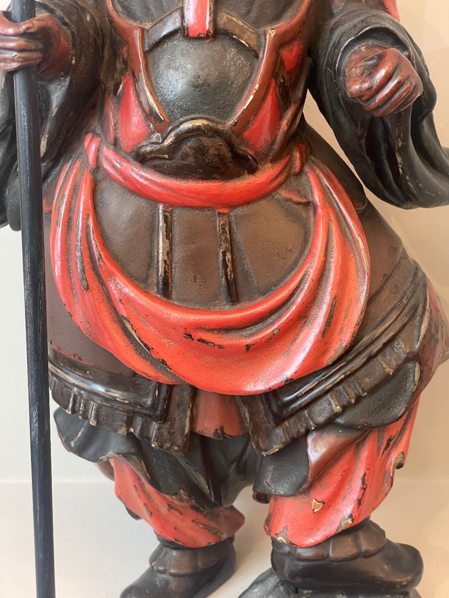 Temple Guardian In Lacquered Wood Circa 1820-photo-4