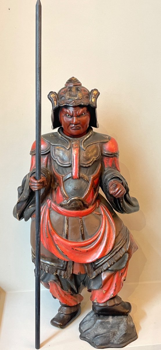 Temple Guardian In Lacquered Wood Circa 1820-photo-1