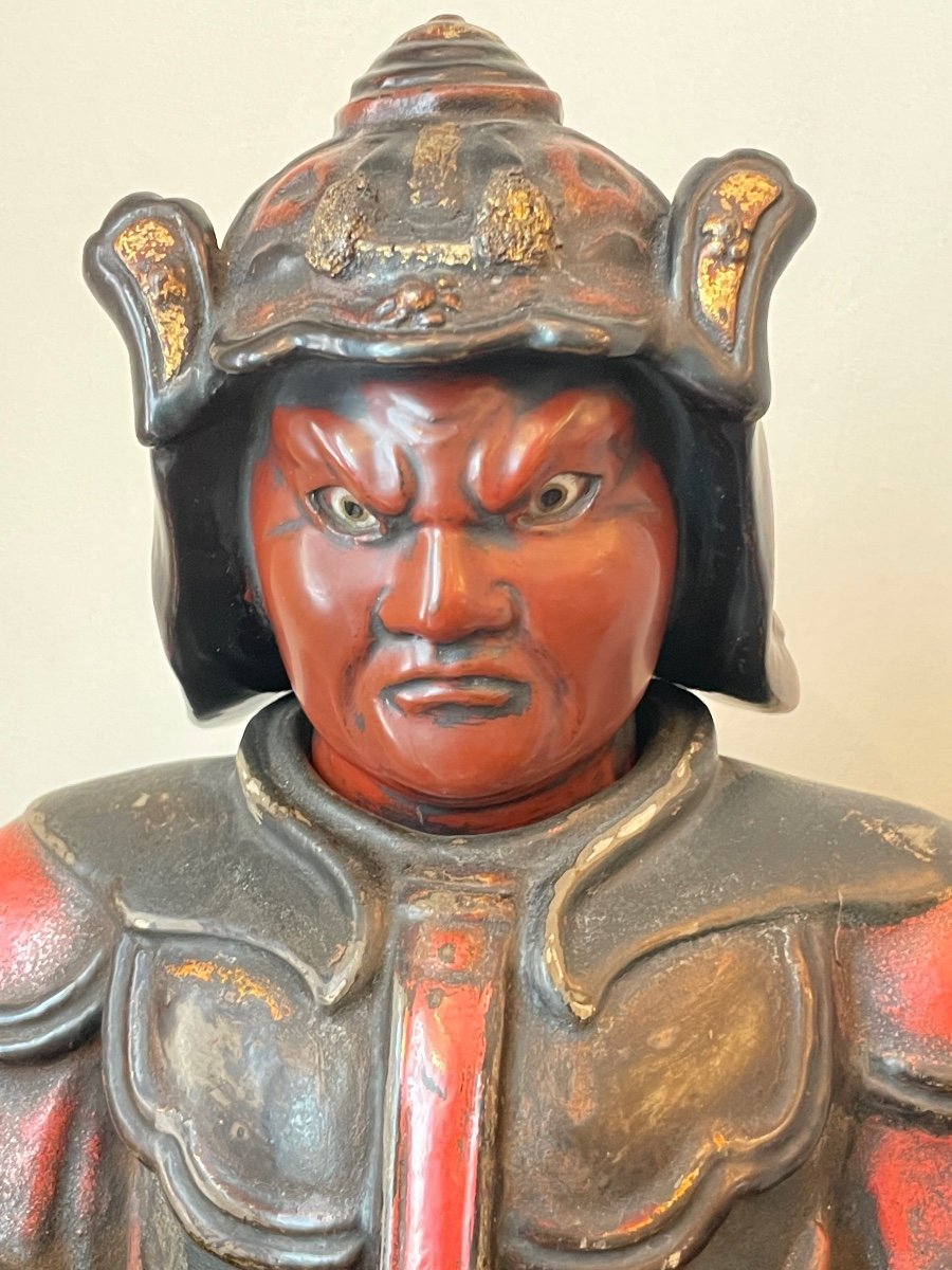 Temple Guardian In Lacquered Wood Circa 1820-photo-2