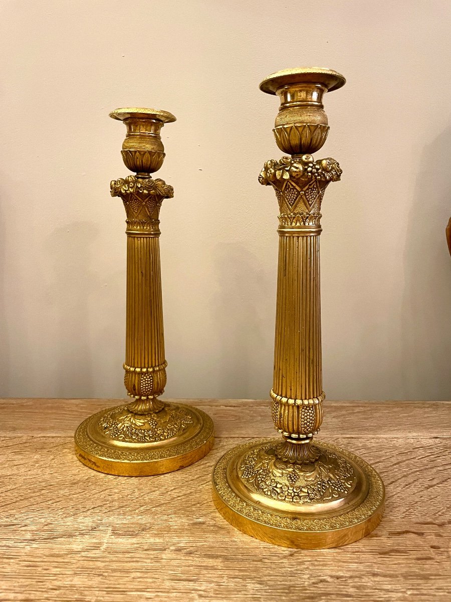 Pair Of Charles X Candlesticks In Chiseled Bronze-photo-4