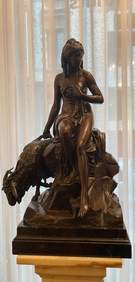 « Amathée Et La Chèvre De Jupiter » Sculpture En Bronze Par Pierre Julien