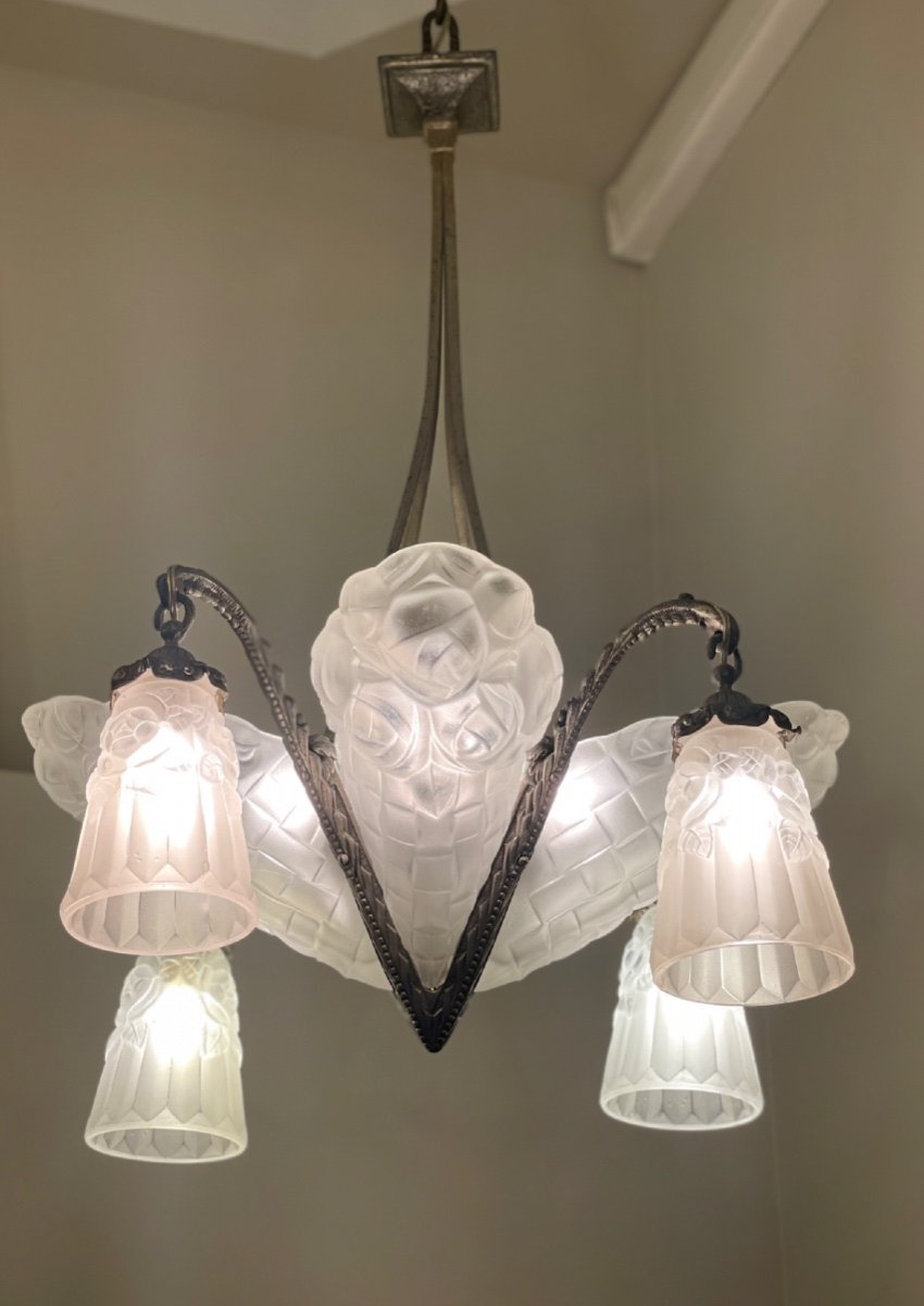 French Art Deco Chandelier Signed Degué