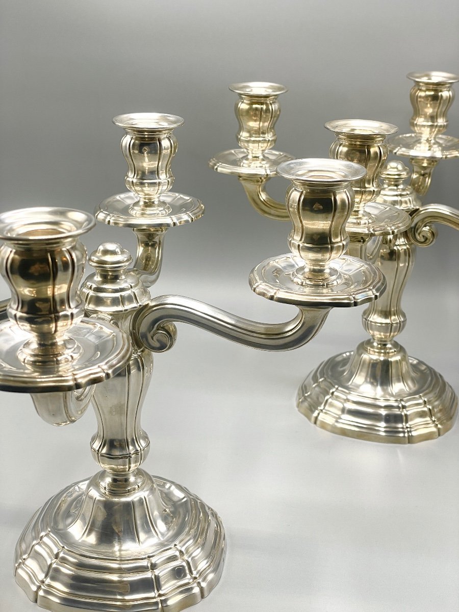 Pair Of 19th Century Candelabra In Sterling Silver “henin&compagnie-photo-4