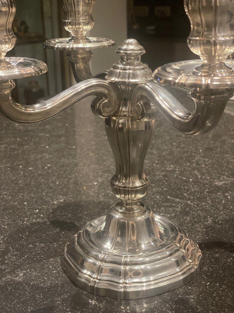 Pair Of 19th Century Candelabra In Sterling Silver “henin&compagnie-photo-4