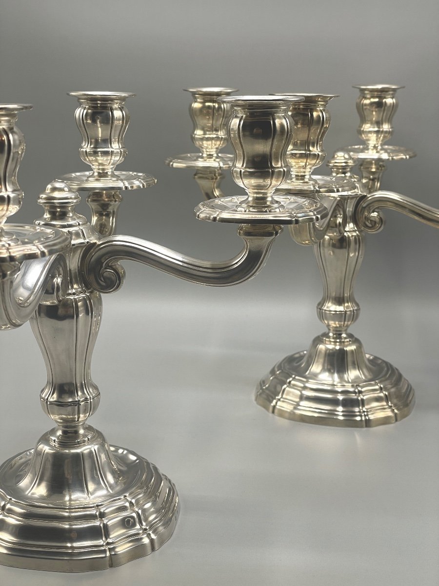 Pair Of 19th Century Candelabra In Sterling Silver “henin&compagnie-photo-6