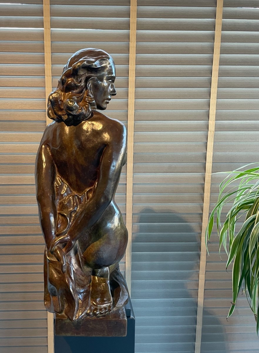 Bronze Sculpture “kneeling Nude” Johan De Maegt-photo-3