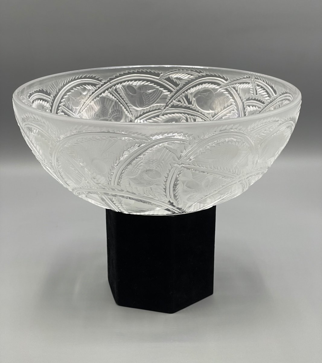 Large Lalique France Crystal Bowl “finches”-photo-3