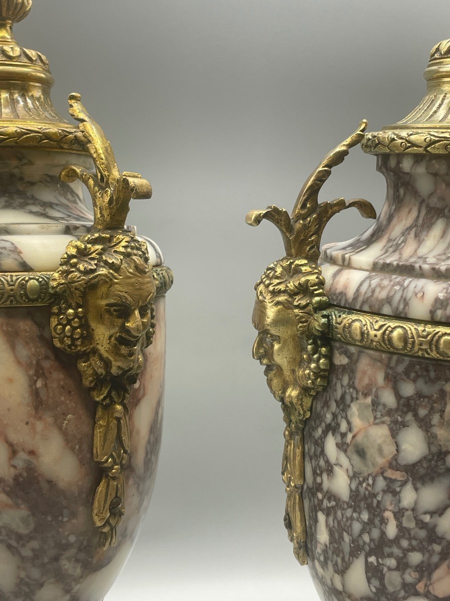 Pair Of Marble Cassolette And Satyr Head