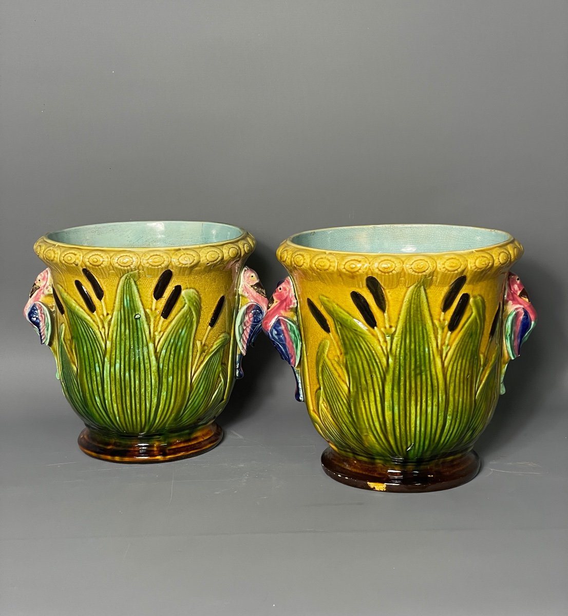 Pair Of Art Nouveau Slip Pot Covers 