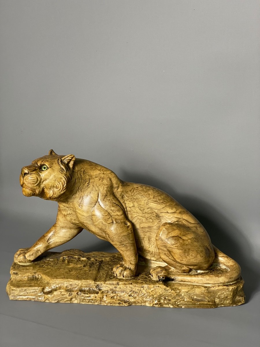 Art Deco Period Tiger In Alabaster -photo-2