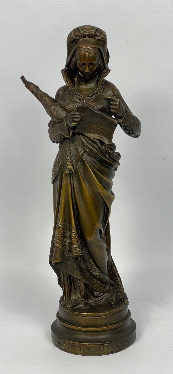 Sculpture En Bronze « Le Chant De La Fileuse » Signé Maurice Constant Favre